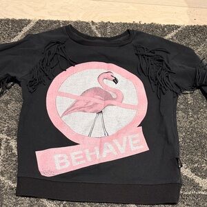 Kids Black Flamingo Sweatshirt with Fringe